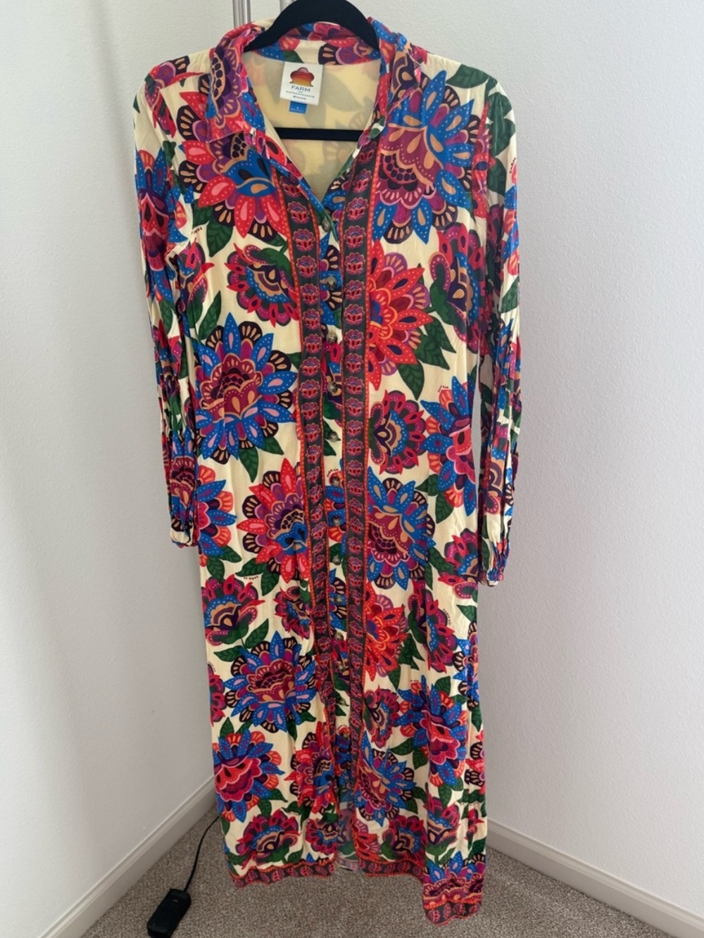 FARM Rio Long-Sleeve Button-Front Midi Dress